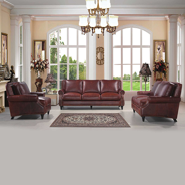 American Living Room Furniture Classical Leather Couch Vintage Sofa Set