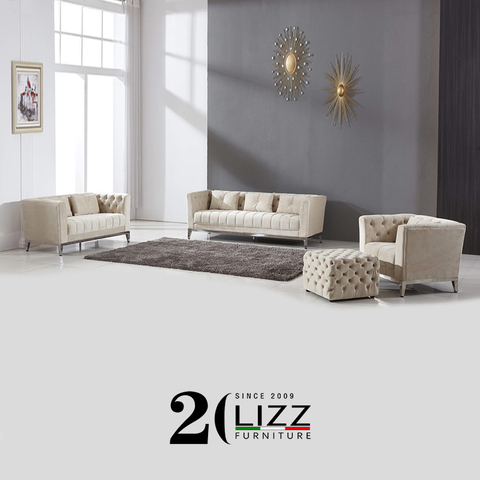 Modern Sectional Classical Velvet Fabric Button Sofa