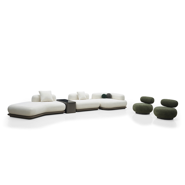 Latest Sitting Room Furniture Fabric Sectional Couch Sofa Set with Rotating Chair