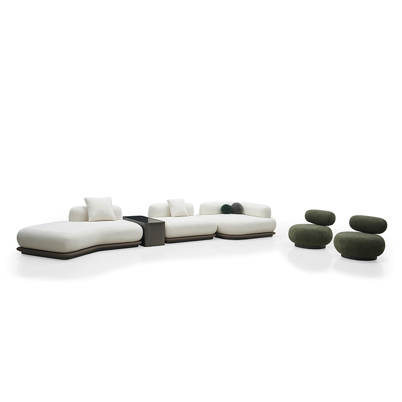 Latest Sitting Room Furniture Fabric Sectional Couch Sofa Set with Rotating Chair