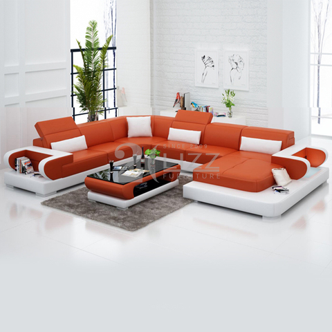 Leisure Wooden Furniture Led Sectional Sofa with Coffee Table