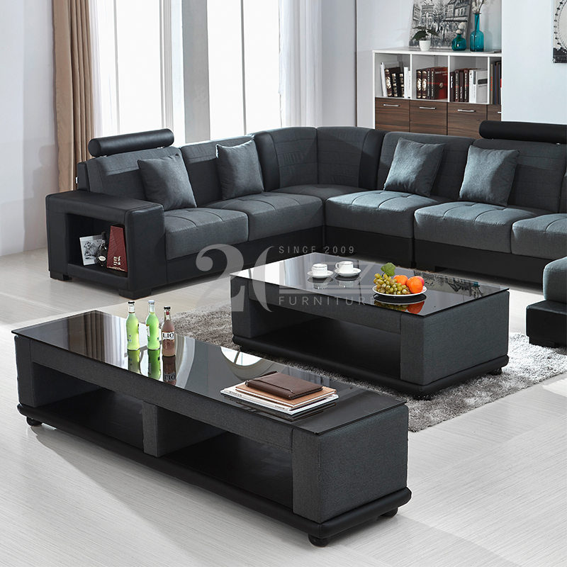 High Quality Imitation Leather Led Sectional Sofa with TV Stand