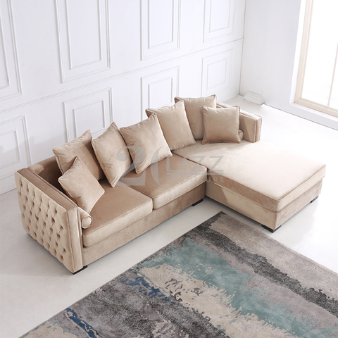 Corner Velvet Fabric Sofa with Wooden Frame