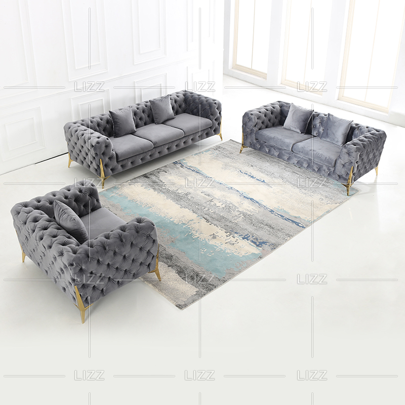 Modern Lounge Chesterfield Velvet Fabric Couch 1+2+3 Sofa