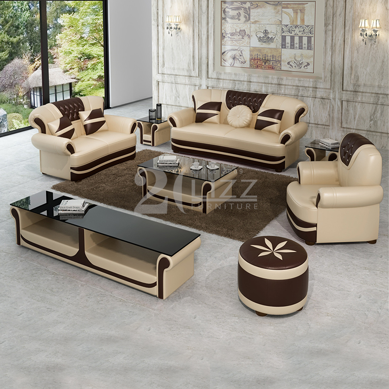 Modern Leather Living Room Sofa with Table