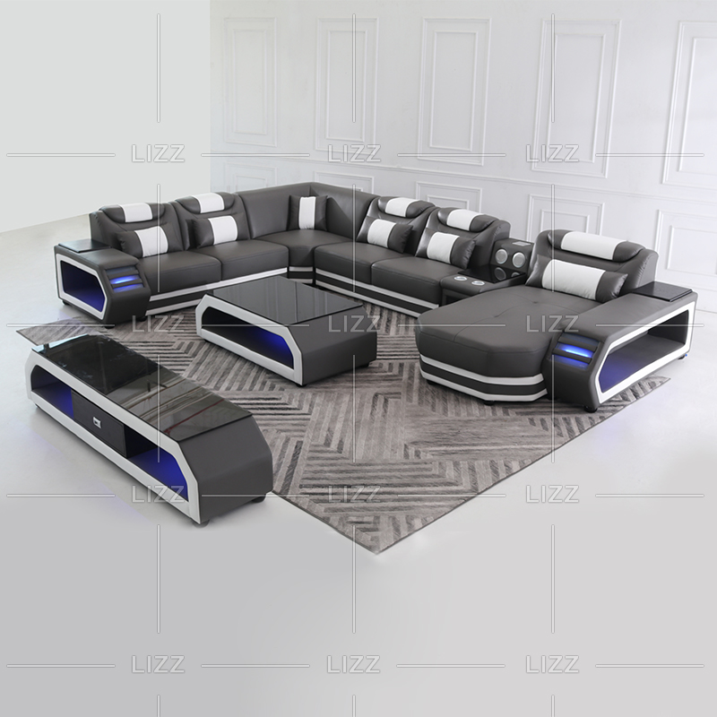 Home Genuine Leather Led Sectional Sofa for Family Room