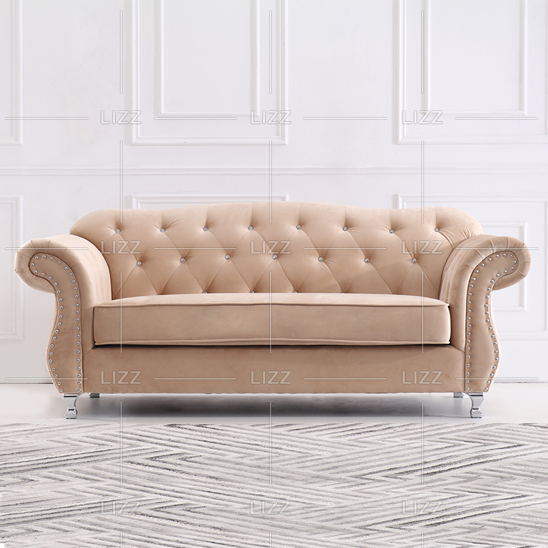 Furniture Set Brown Velvet Fabric Sofa