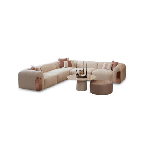 Boucle Fabric Beige Wabi-Sabi Sectional Couch Aura Kose Takimi Aura Corner Sofa Set