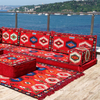 4" Thickness Red Fabric L Shaped Floor Seatings Arabic Sofa Seating