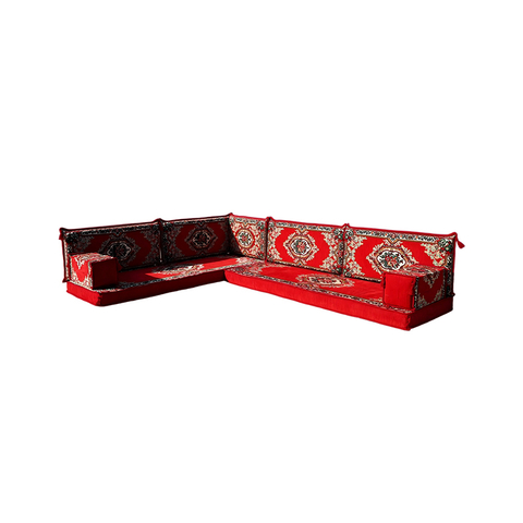 Floral Floor Sofa Seating Set Arabic Floor Sofa Set Red Fabric Majlis