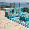 Vivid Blue Fabric Floor Sofa Seating Set L Shape Corner Arabic Sofa Set