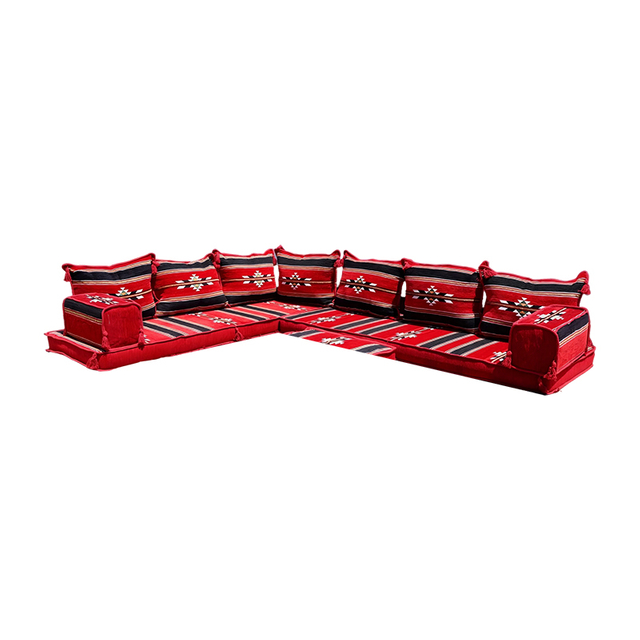 Red Strip Design Floor Cushions Floor Sofa Seating Set Arabic Jalsah