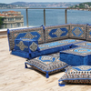 Royal Blue Arabic Sofa Set Floor Sofa Seating Set Fabric Majlis Sofa