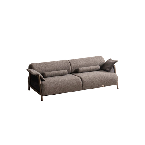 Modern Wooden Sofa Set Walnut Wood Furniture Brown Fabric Icon Sofa Set