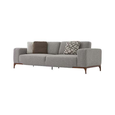 Modern Icon Sofa Set Wooden Base Sofa Home Living Room Grey Fabric Furniture