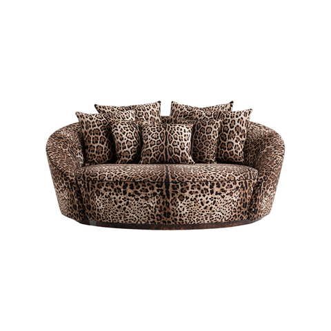 DG Giglio Round Shape Wide Seat Two Seater Leopard Fabric Loveseat Sofa