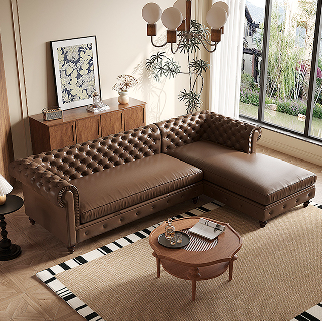 Classical L-shape Sectional American Vintage Chesterfield Sofa