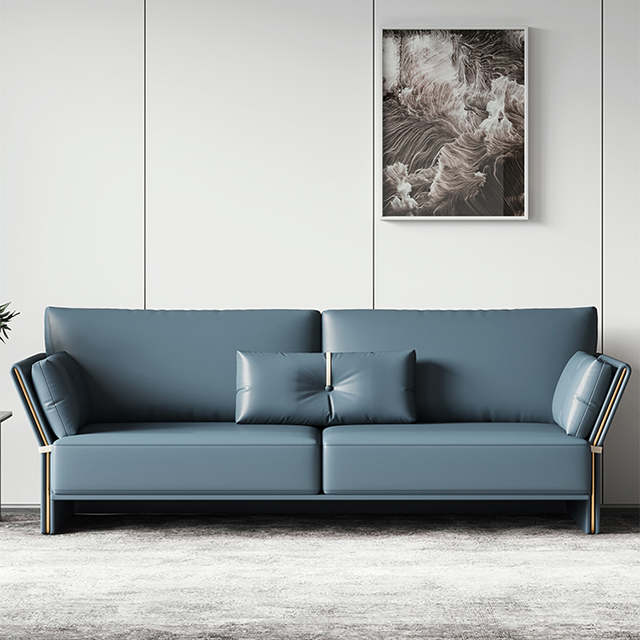 Modern Sofa Lounge Suites Italian Minimalist Furniture Blue Leather Couch