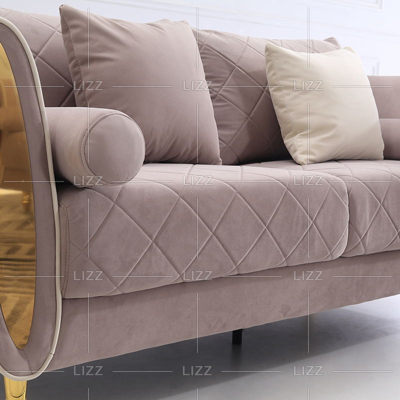 Flower Beige Fabric Sofa with Wooden Frame