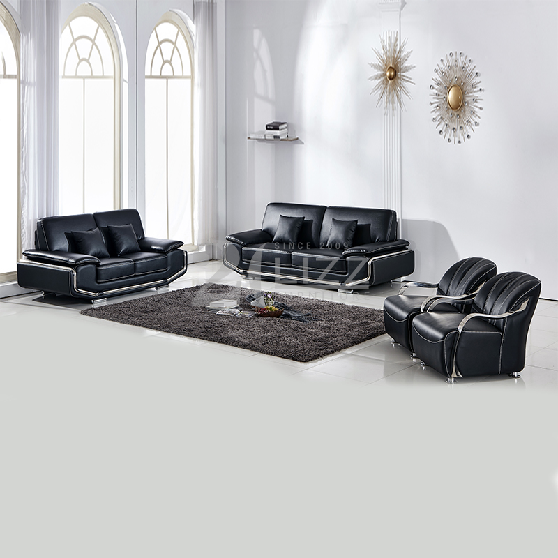 Home Furniture Black Leather Sofa Set, Furniture Leather Sofa Set