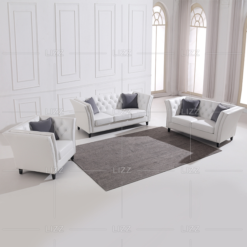 White Italian Leather Living Room Sectional Sofa