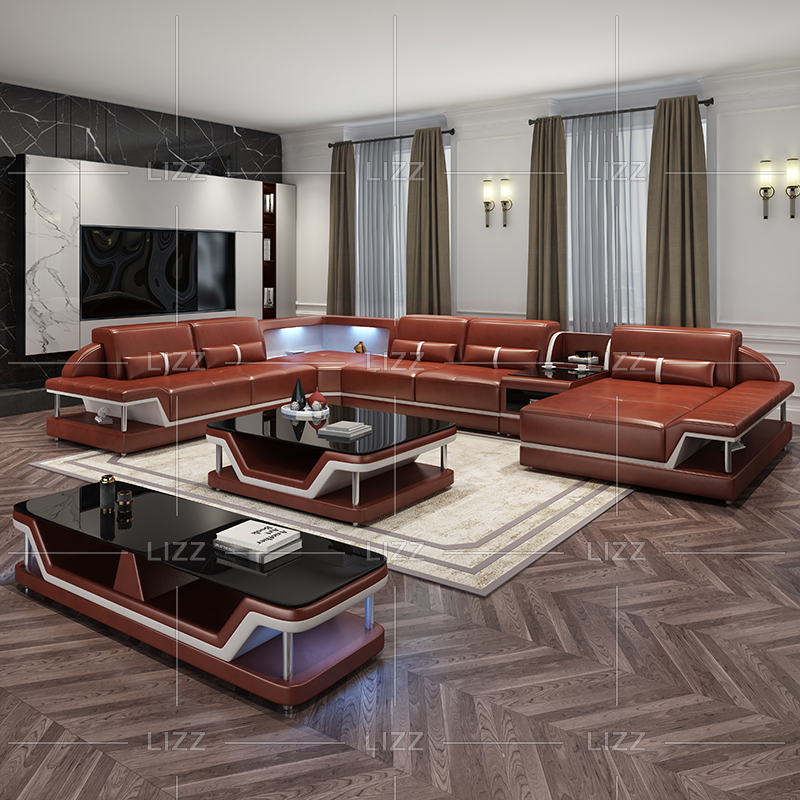 Modern Big LED Sectional Leather Lounge Sofa