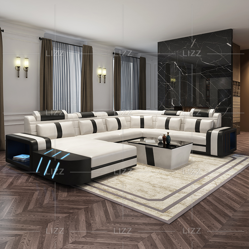 Modern Futuristic Large Led Sectional Leather Sofa Set