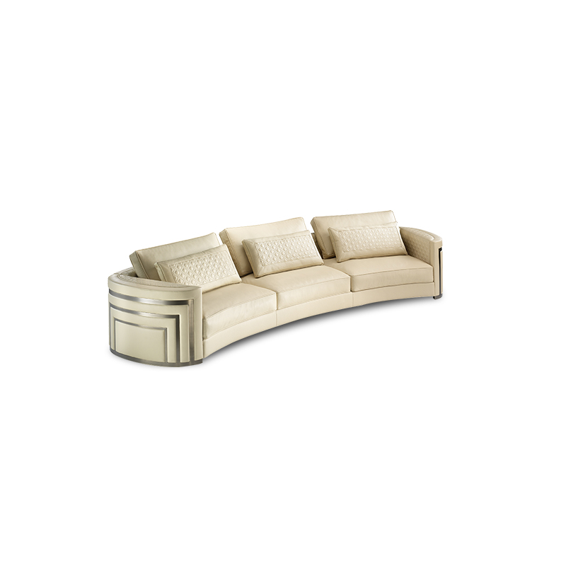 Ocean Curved Sofa Premium Beige Leather 3 4 seater Couch for Home and Hotel