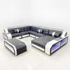 Futuristic LED Light U-shape Leather Sectional Corner Sofa Set with Coffee Table