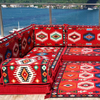 4" Thickness Red Fabric L Shaped Floor Seatings Arabic Sofa Seating