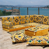 Majlis Sofa Factory Luxury Majlis Sofa Yellow Fabric Floor Sectional Sofa Set