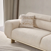 Golden Wood Base Round Back Boucle Fabric Beige Sofa Set