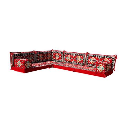 Red Arabic Floor Couch Modular Design Floor Cushion Fabric Majlis Sofa