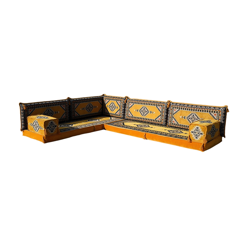 Yellow Floor Sofa Seating Set Corner Arabic Sofa Set Oriental Floor Cushions