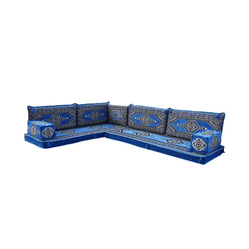 Sky-blue Fabric Arabic Floor Cushions Corner Oriental Floor Seating Sofa