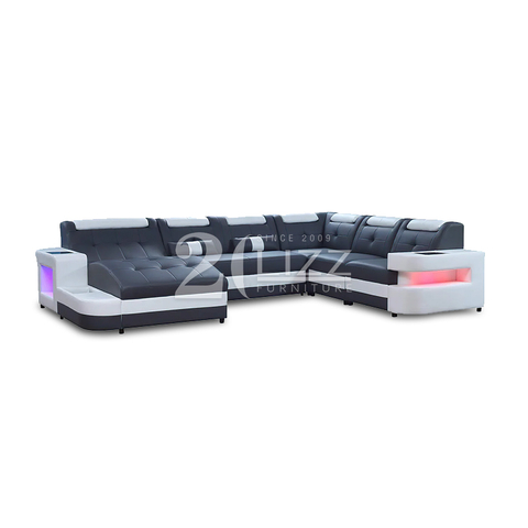 Futuristic Smart Furniture Uranus Modern Leather Sectional Sofa with LED Light