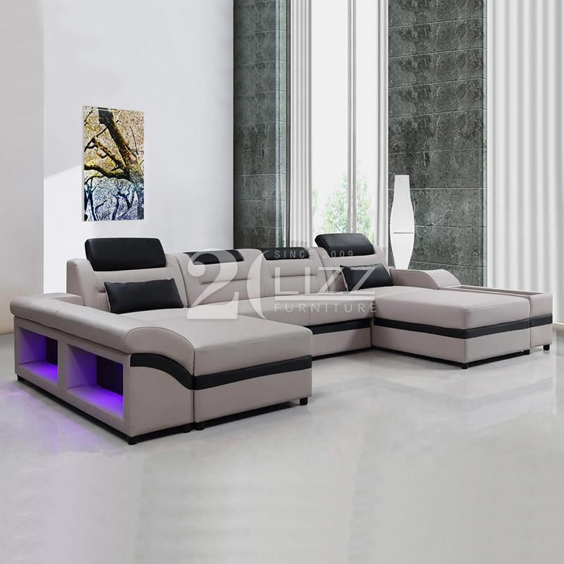 Futuristic Smart Furniture Venus Modern Leather Sectional Sofa Bed with USB Port