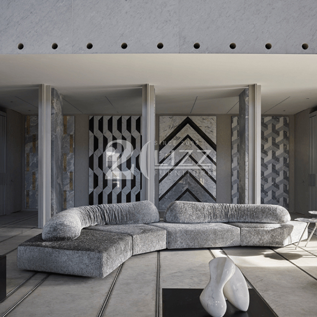Divano Italiano Leisure Chenille Fabric Lounge Suites Sectional Sofa