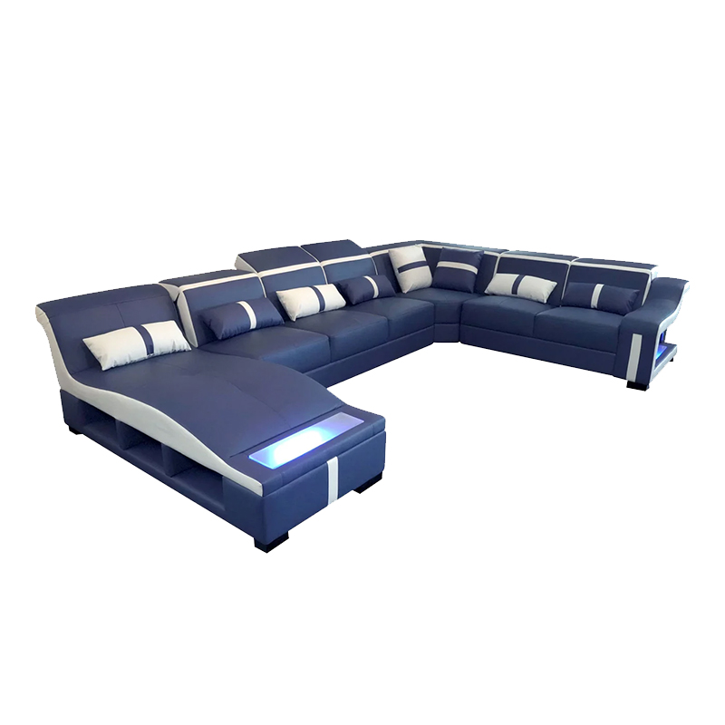 European Sofa Furniture Lisa U Shape Leather Sectional with LED and Storage