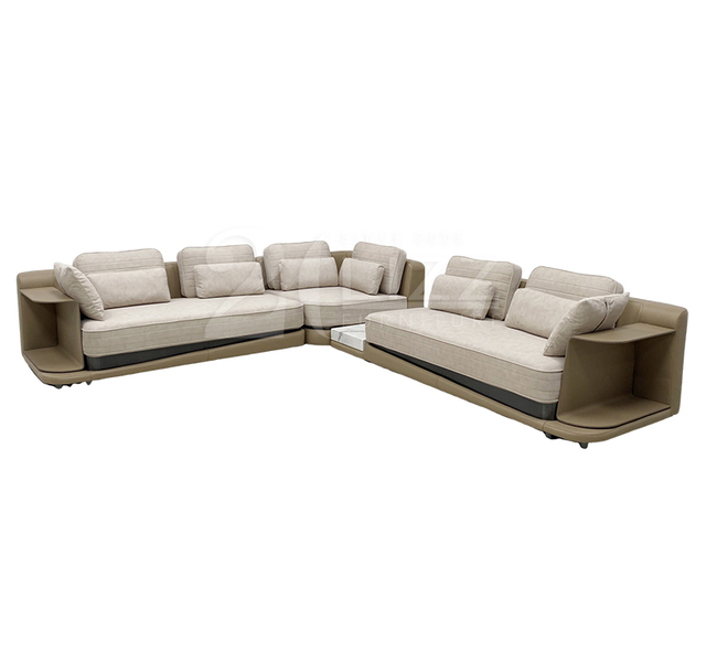 Contemporary Italian Leather and Fabric Corner Sectional Sofa