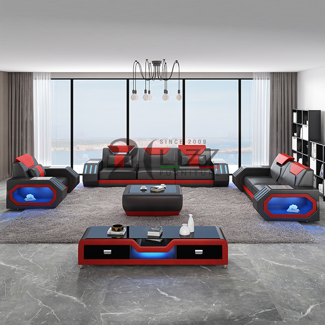 Futuristic Modern Living Room Set Leather Sectional LED Sofa