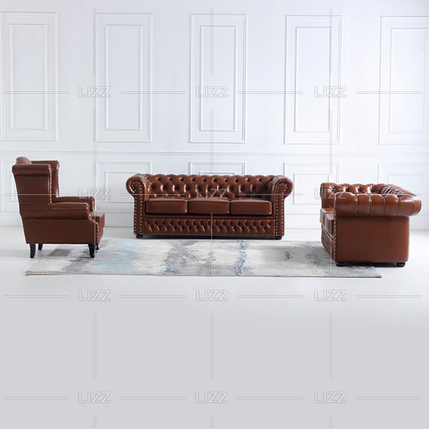 Italian Leather Vintage American Antique Furniture Sofa Loveseat and Chair