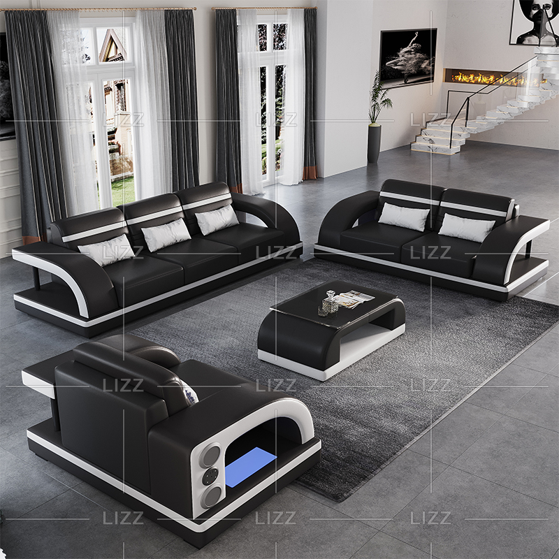 Comfy 1+2+3 White And Black Living Room Sofa