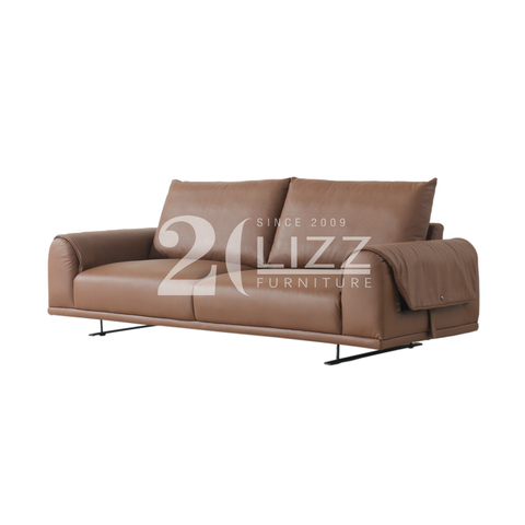 Contemporary Brown Leather Furniture Italian Sofa with Storage on Arms