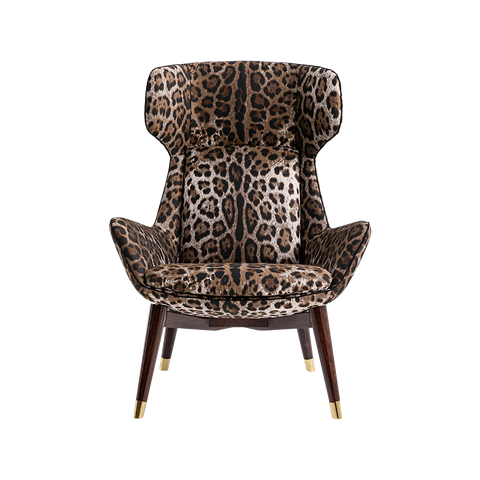Luxury Hotel Lobby Chairs Leopard Fabric Wing Chair DG Pesco Armchair