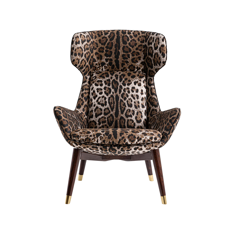 Luxury Hotel Lobby Chairs Leopard Fabric Wing Chair DG Pesco Armchair