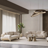 Golden Wood Base Round Back Boucle Fabric Beige Sofa Set