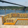 Yellow Floor Cushions Sectional Sofa Set Arabic Fabric Majlis