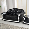 Royal Living Room Sofa Set Black Leather Chesterfield Couch