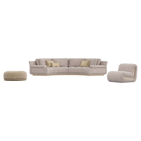 Modern Curved Fabric Sofa with Chair and Ottoman